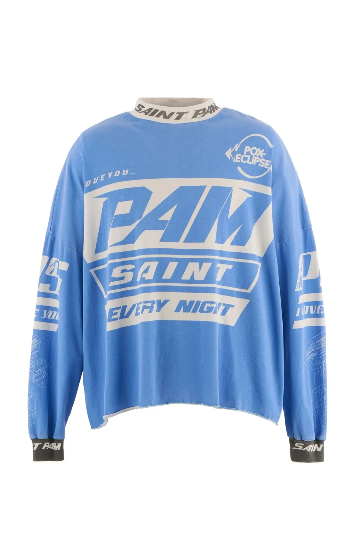 SAINT Mxxxxx Make the printing look distressed and white. Correct accessories. Customized co-branded model with P.A.M. wash mark.